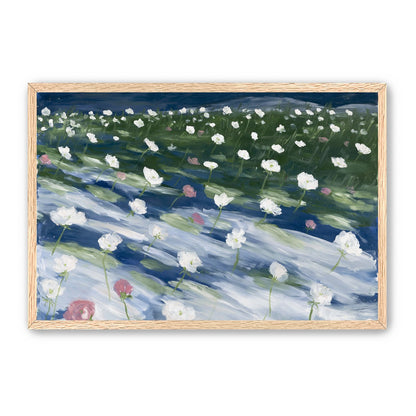 White flowers in wind streaks