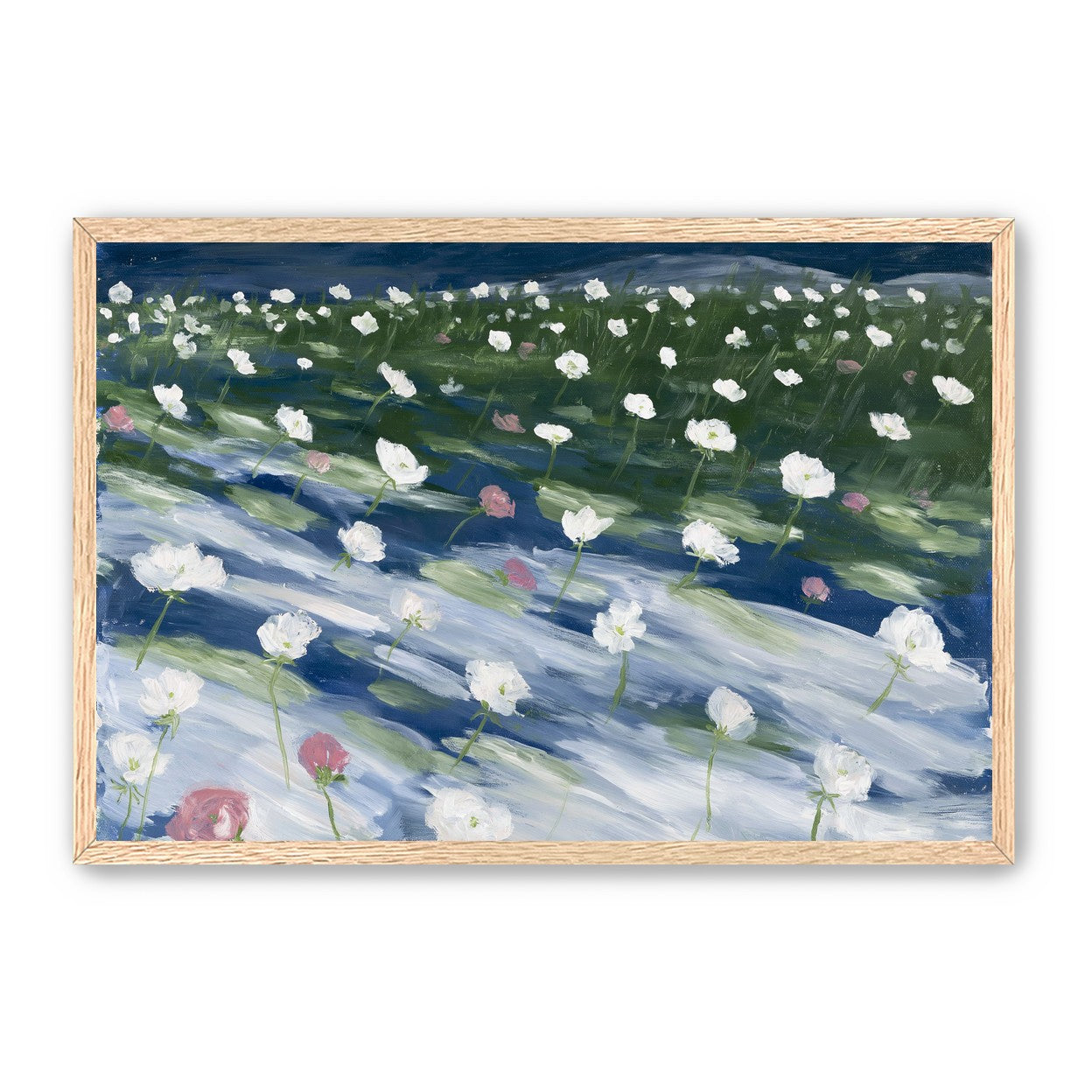 White flowers in wind streaks