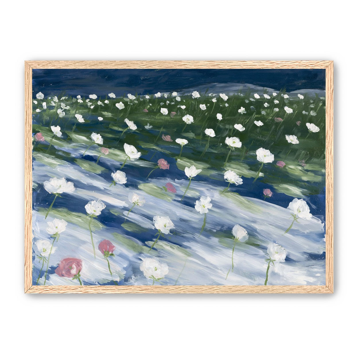 White flowers in wind streaks