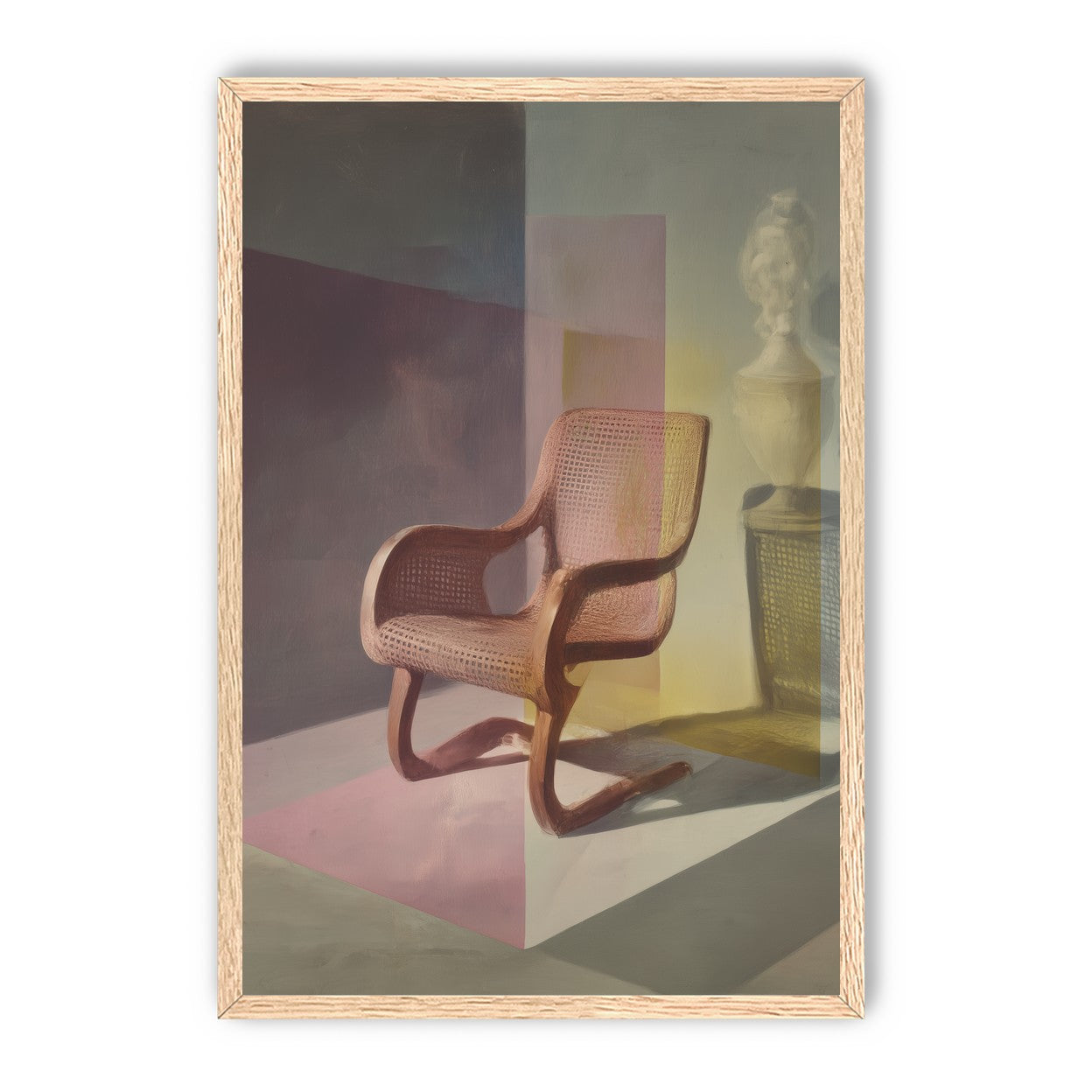 Cane chair within color panes
