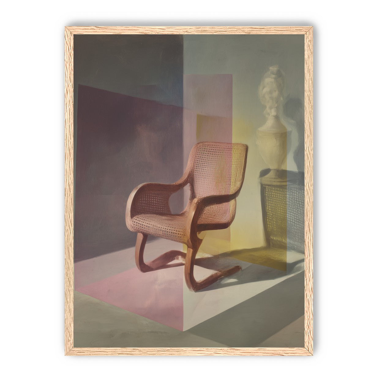 Cane chair within color panes