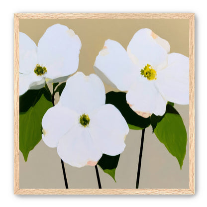 Three white flowers above purple