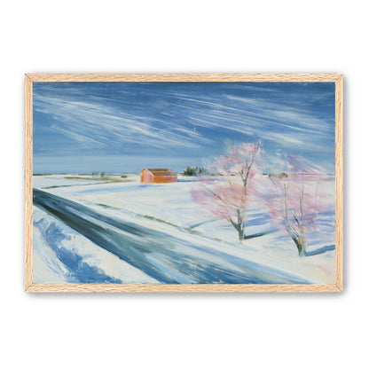 Orange barn beyond the road