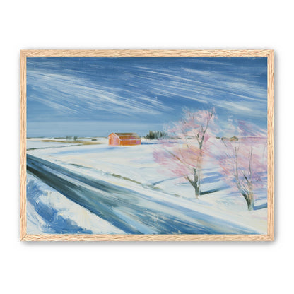 Orange barn beyond the road