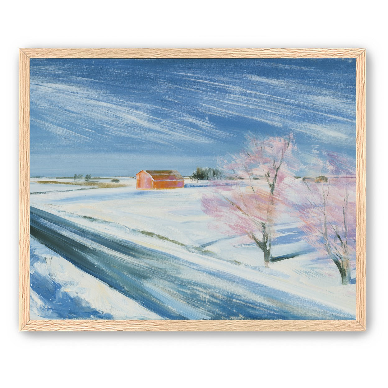 Orange barn beyond the road