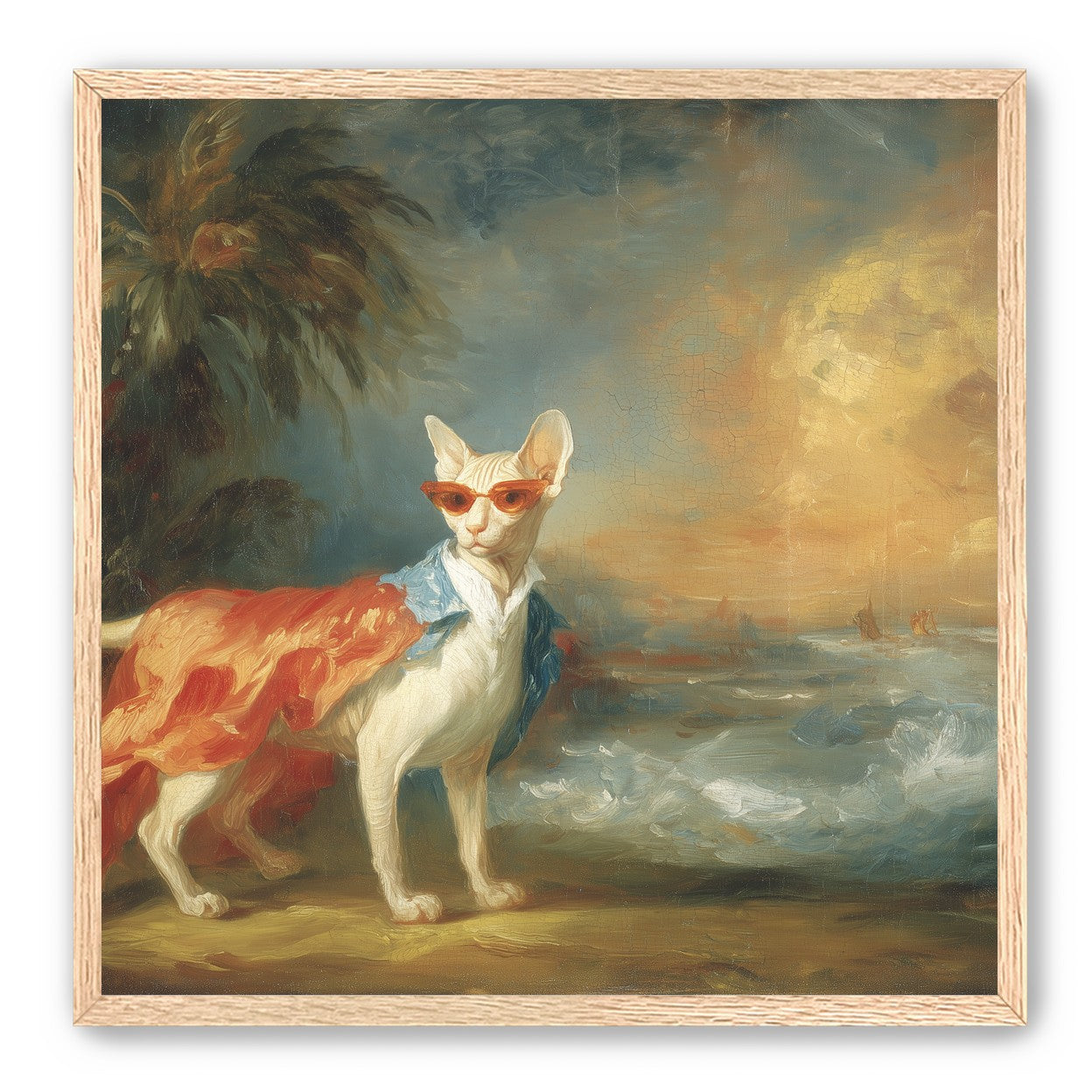 Sunglasses cat at the shore