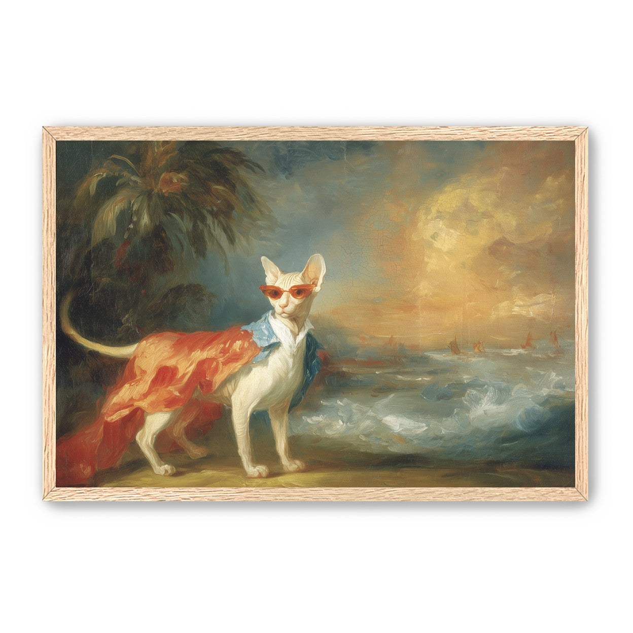 Sunglasses cat at the shore