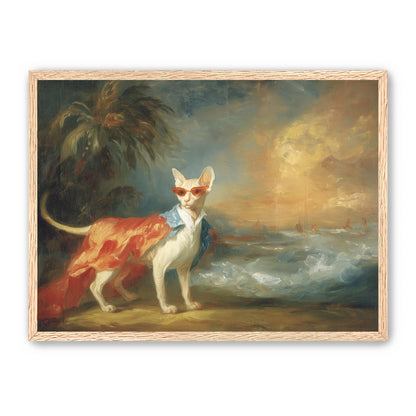 Sunglasses cat at the shore