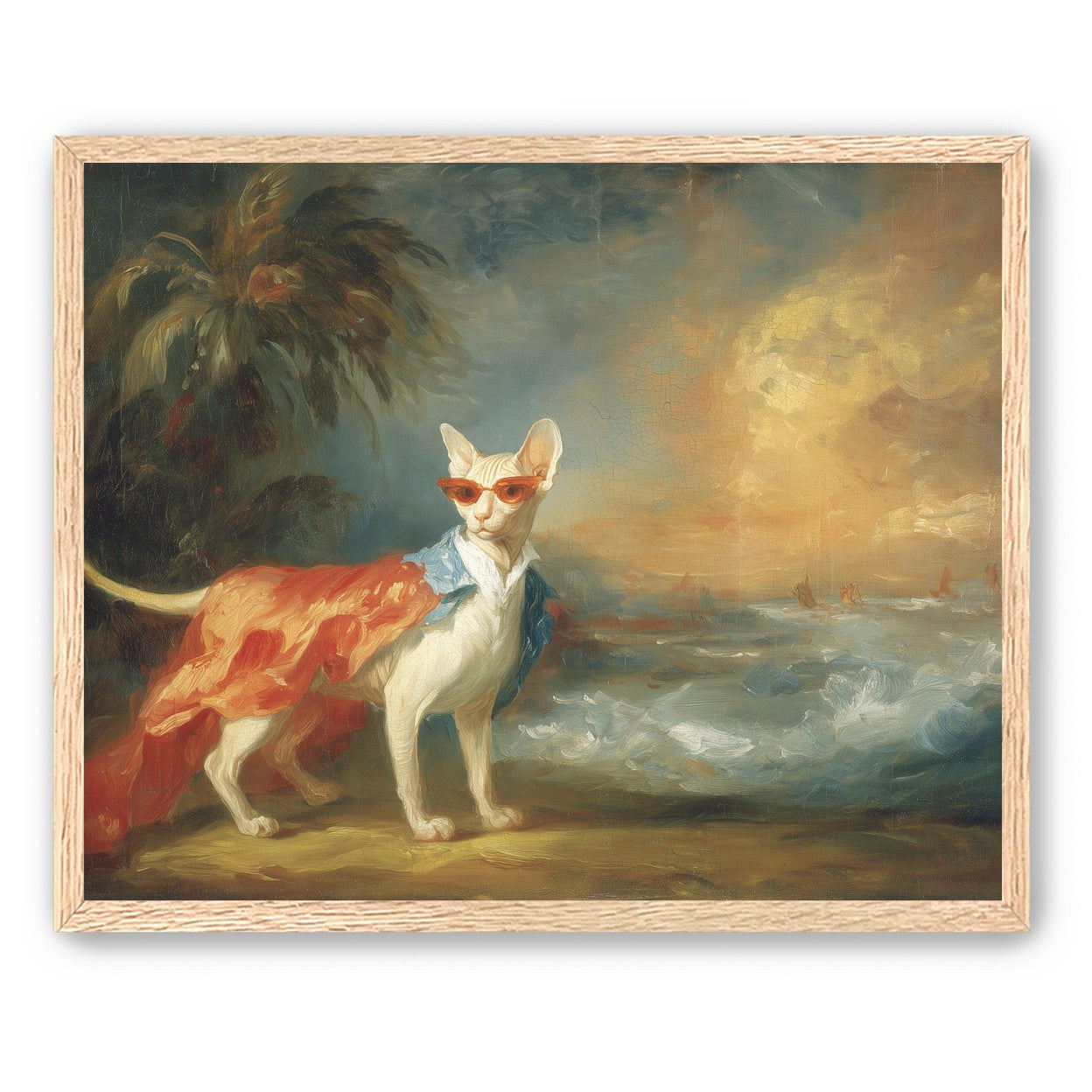 Sunglasses cat at the shore