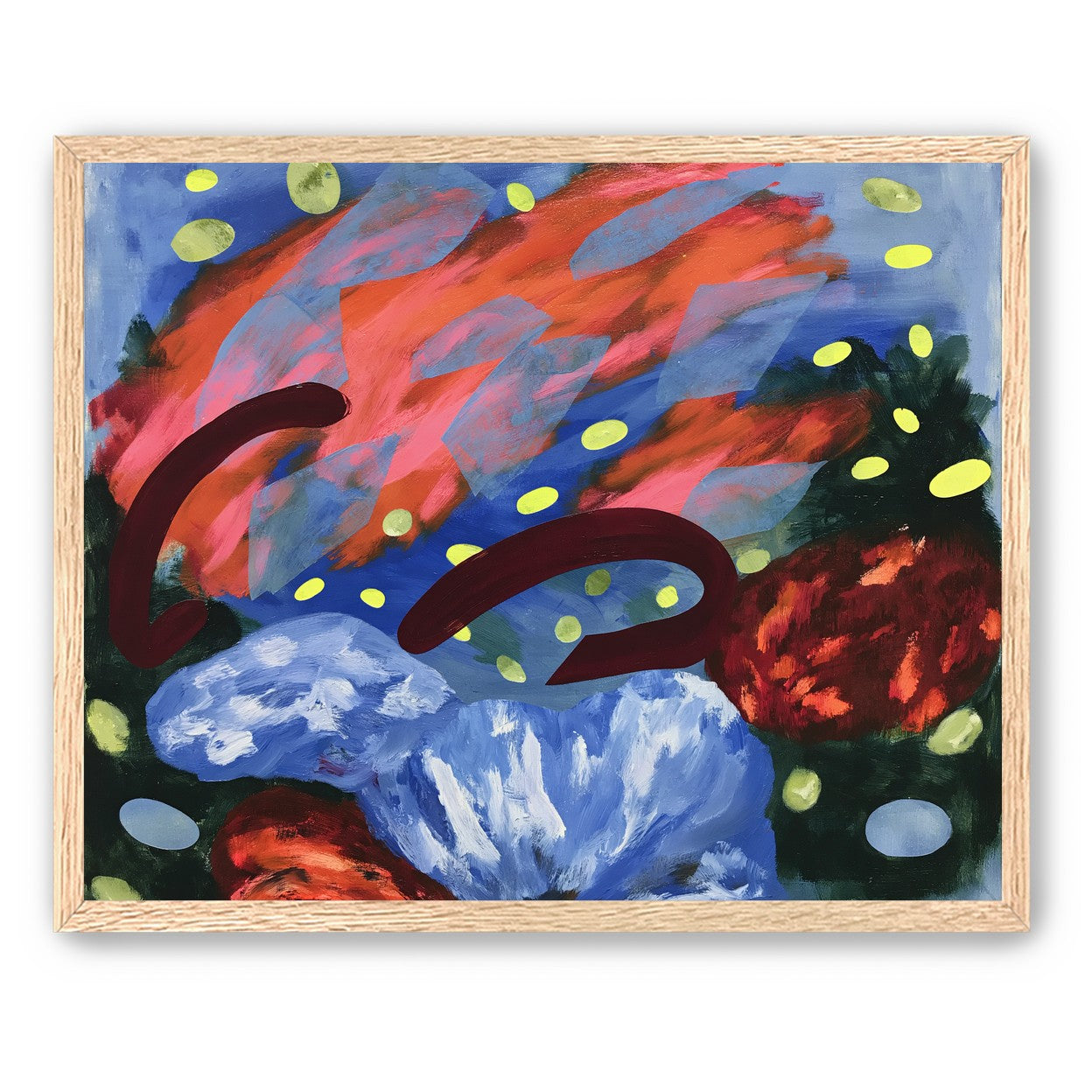 Layered brushstrokes with yellow ovals