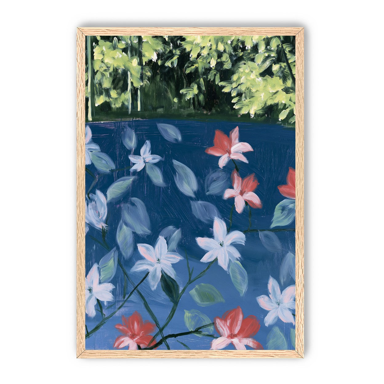 Coral flowers on dark water