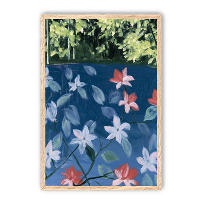 Coral flowers on dark water