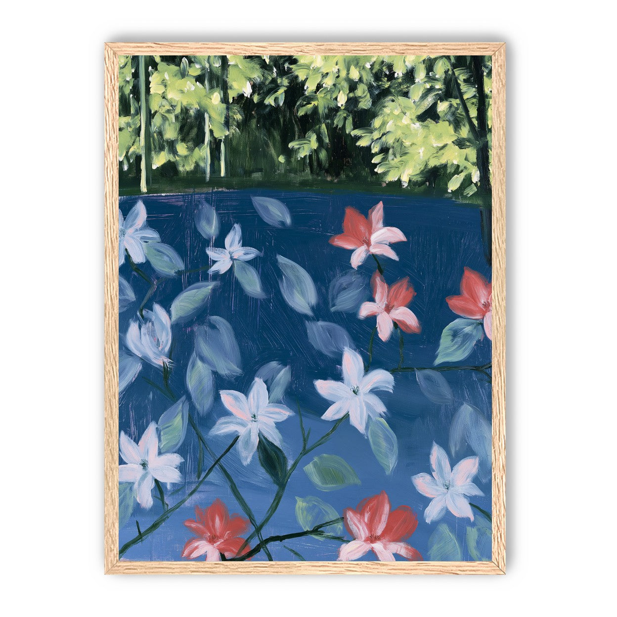 Coral flowers on dark water