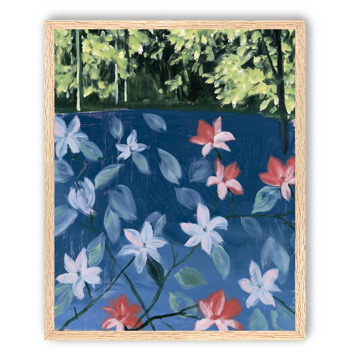 Coral flowers on dark water