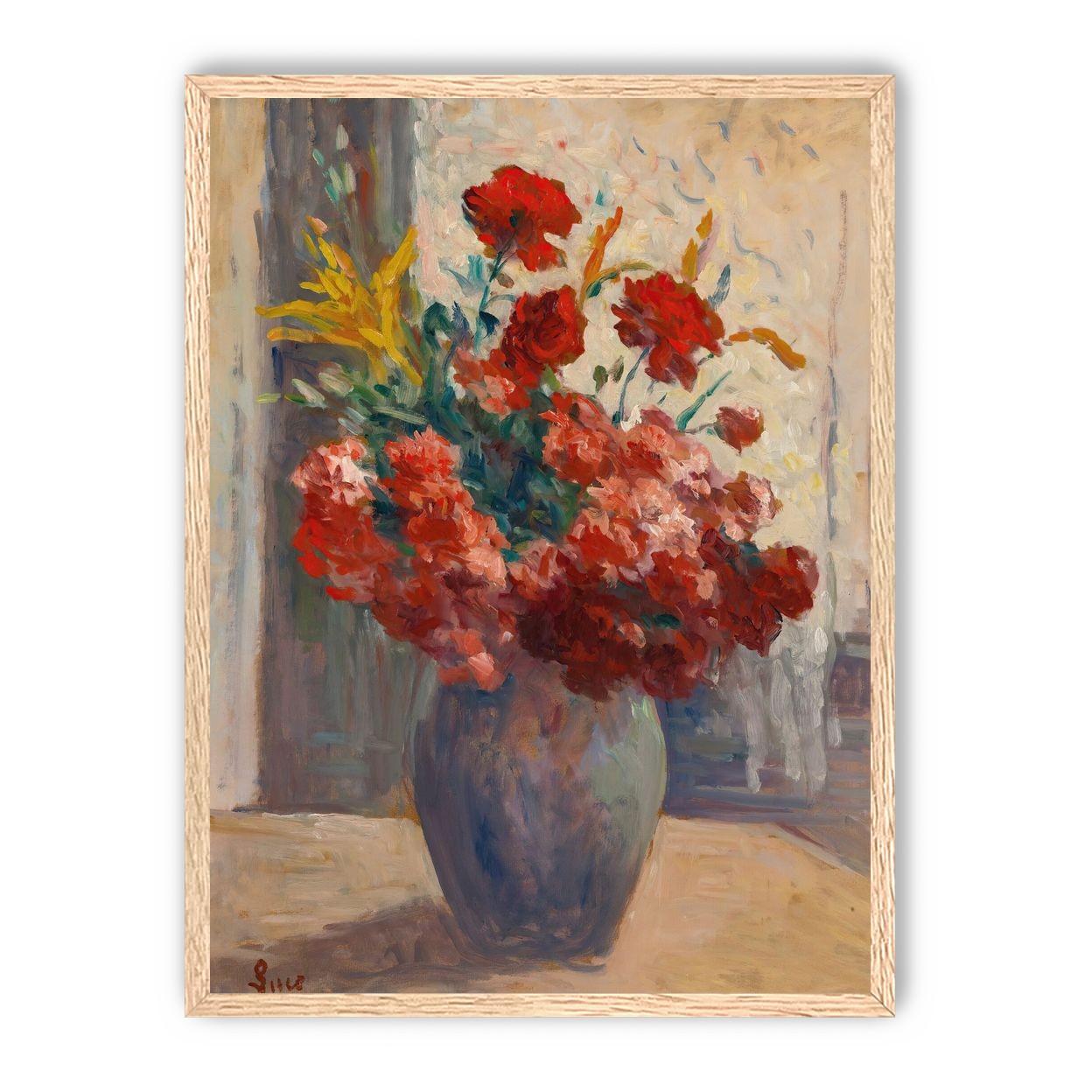 Flowers within a tall vase