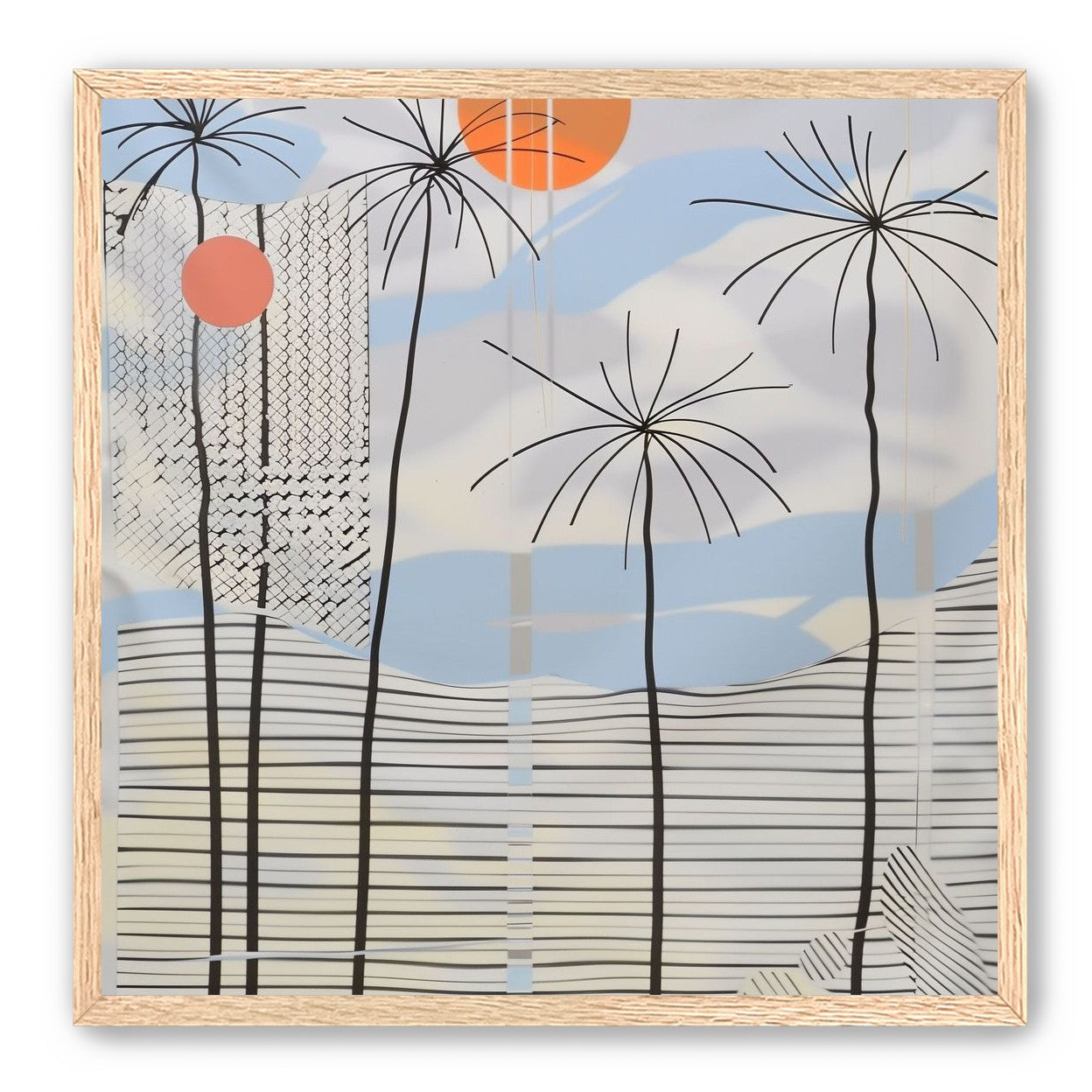 Two suns over striped hills