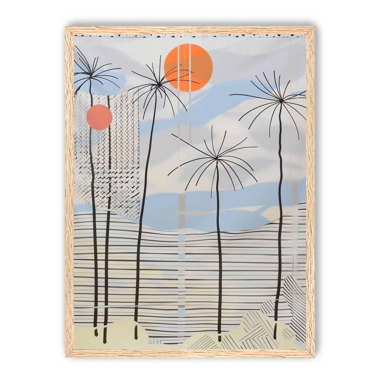 Two suns over striped hills