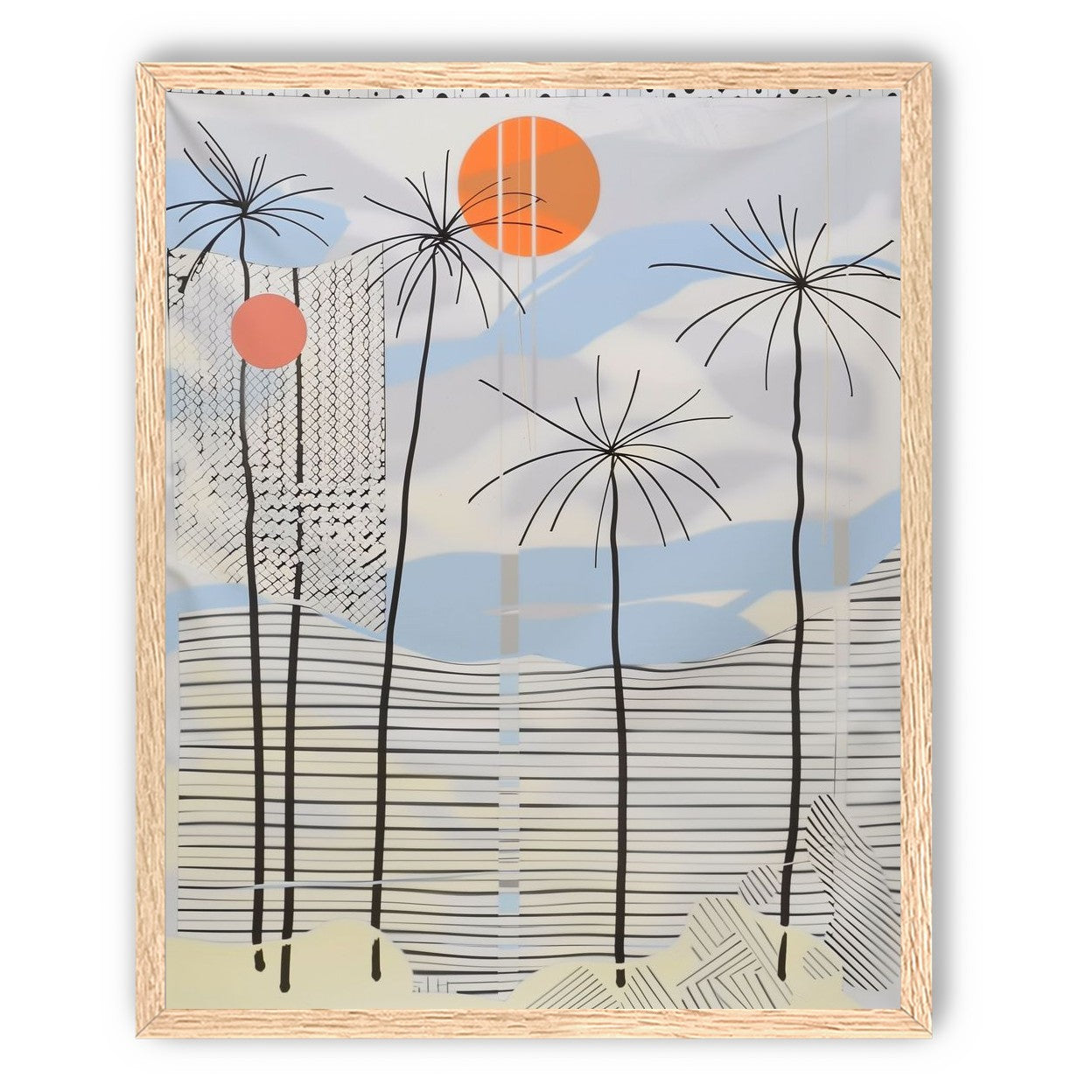 Two suns over striped hills