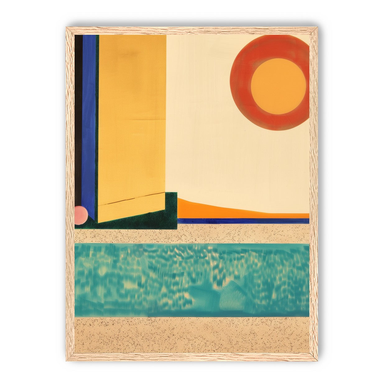 Red sun over turquoise water