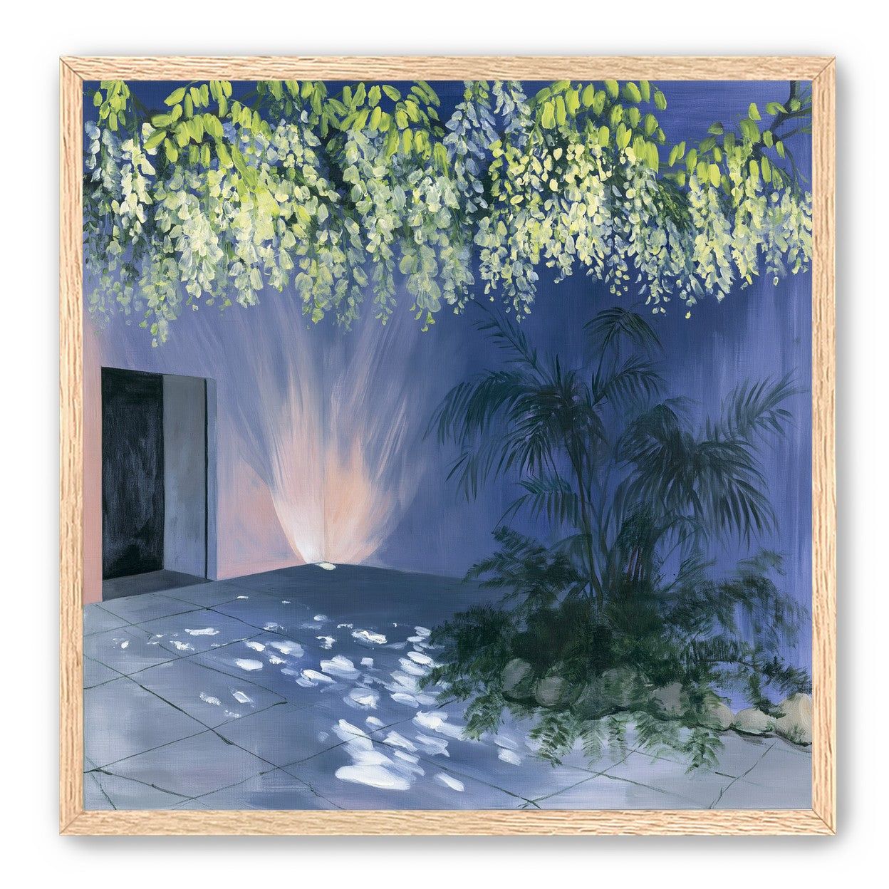 Light beneath hanging blossoms