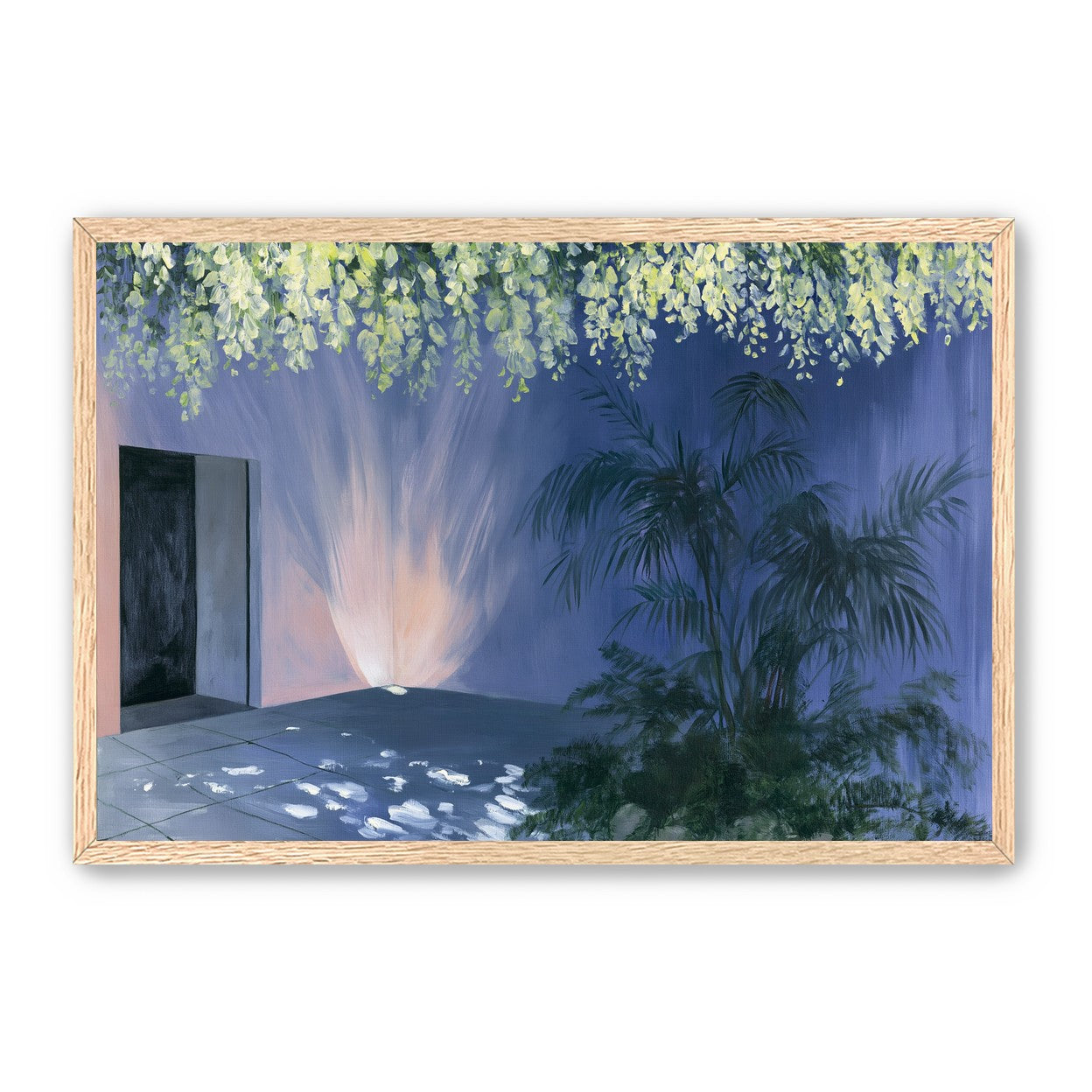 Light beneath hanging blossoms