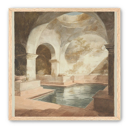 Courtyard pool beneath pale arches