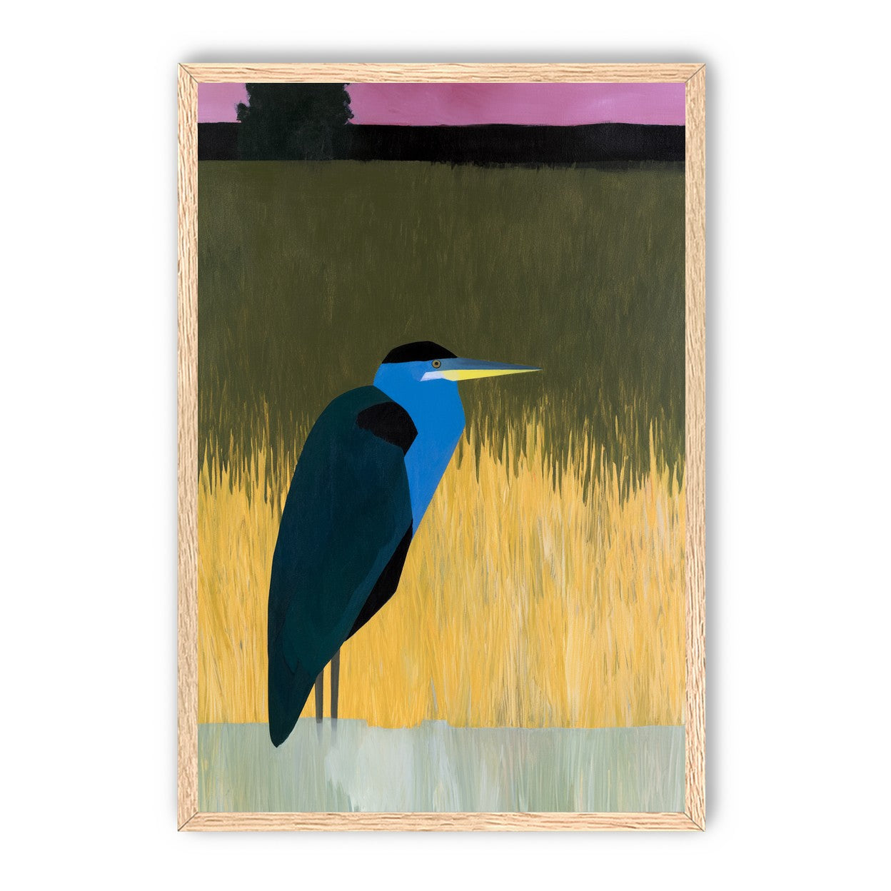 Blue bird in yellow grass