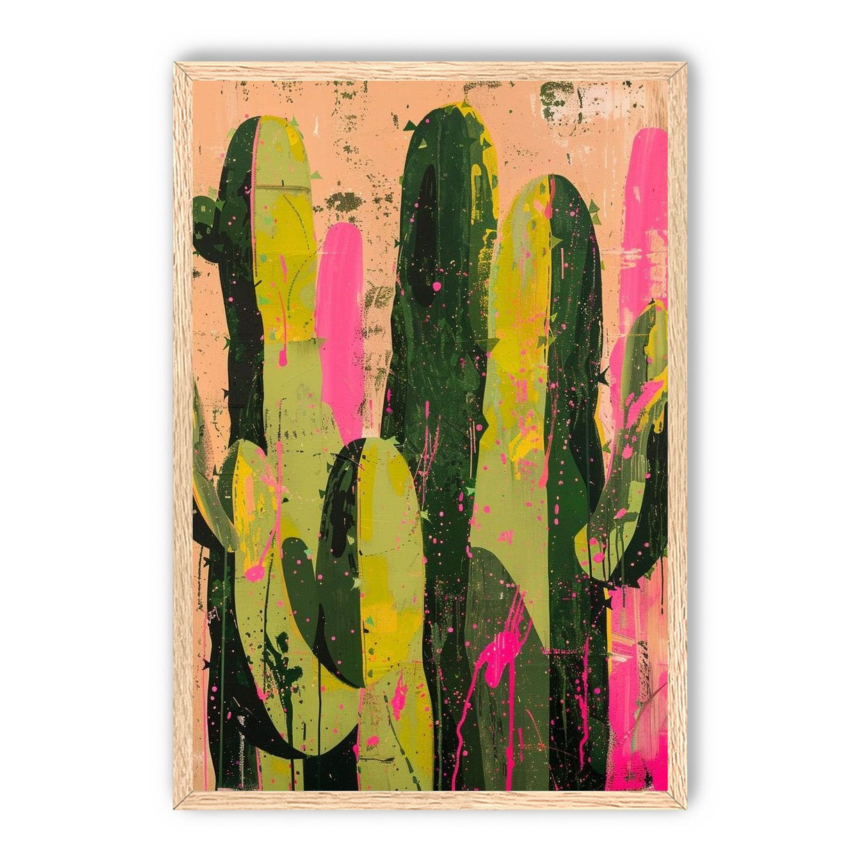 Cacti among pink splatters