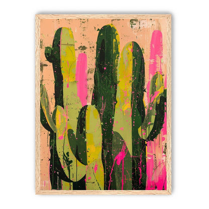 Cacti among pink splatters