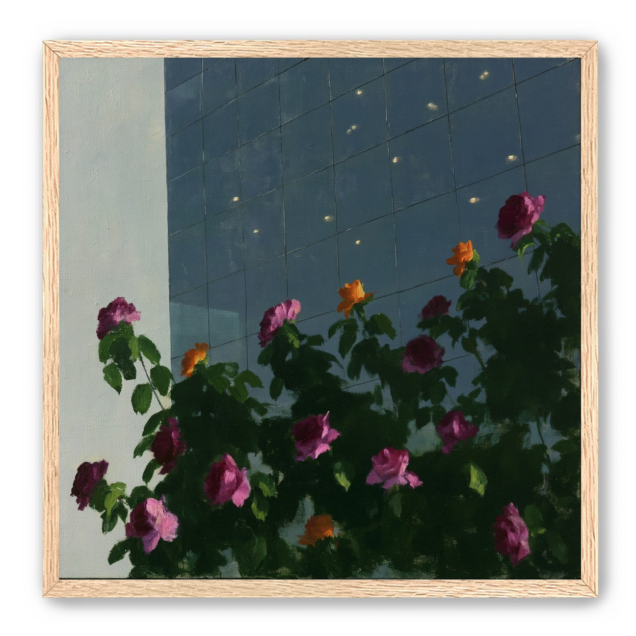 Flowers against the glass tower