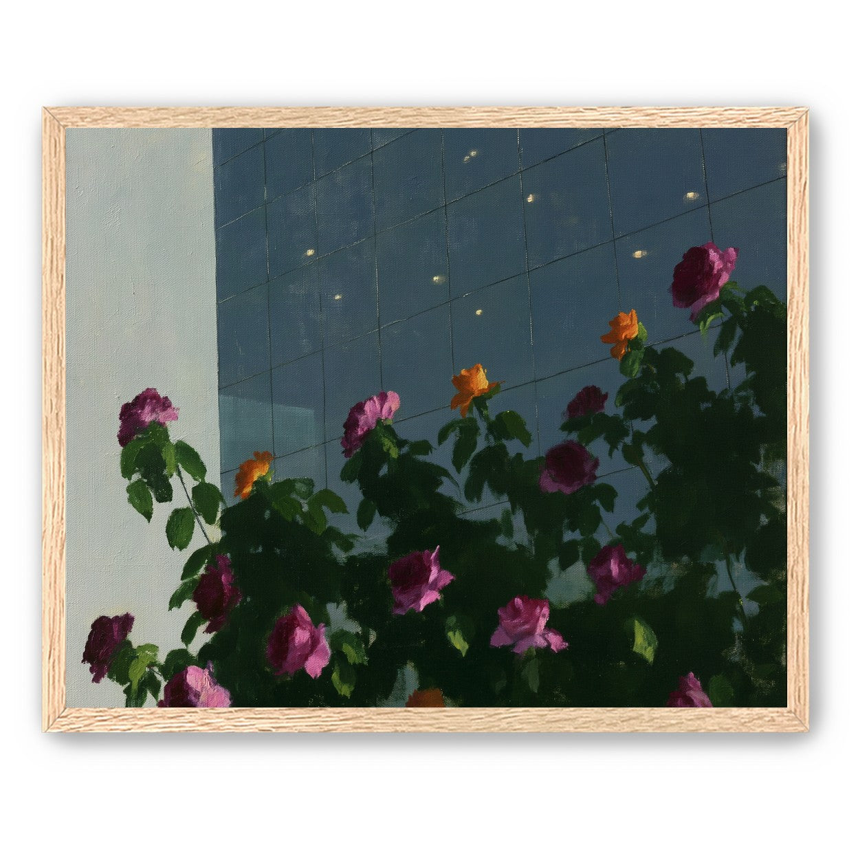 Flowers against the glass tower