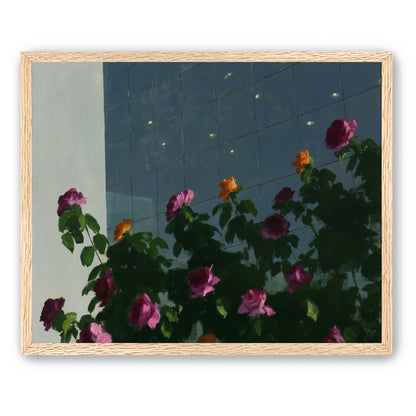 Flowers against the glass tower