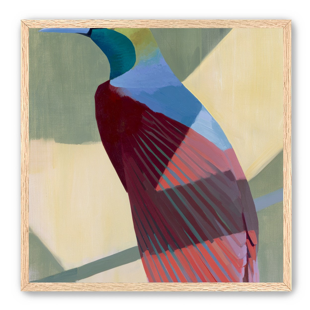 Teal throat on maroon wing