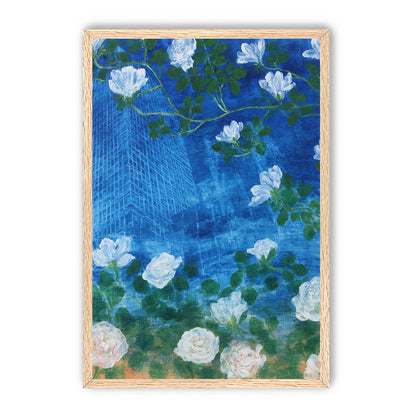 White blossoms on cobalt blue