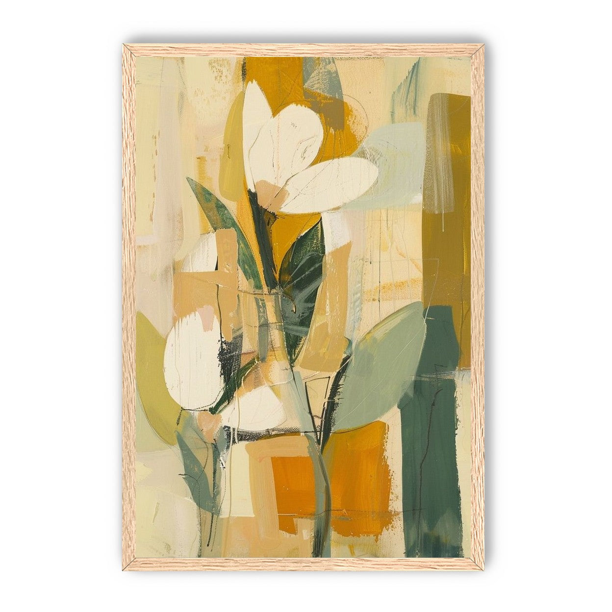 White forms within ochre blocks