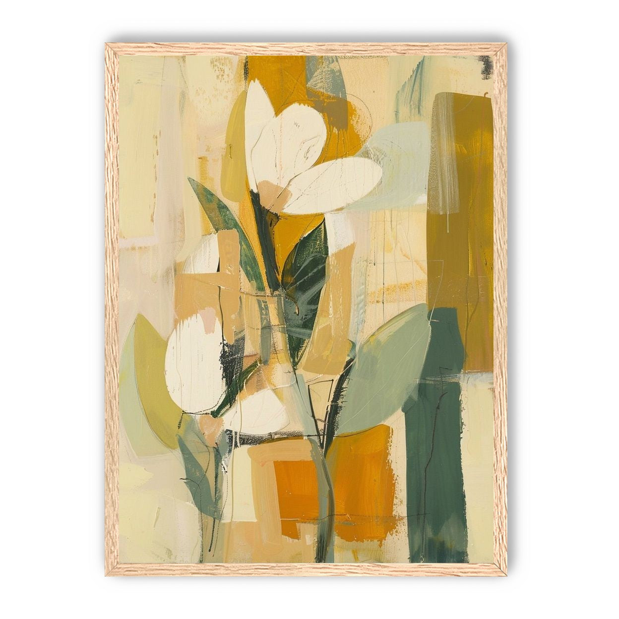 White forms within ochre blocks