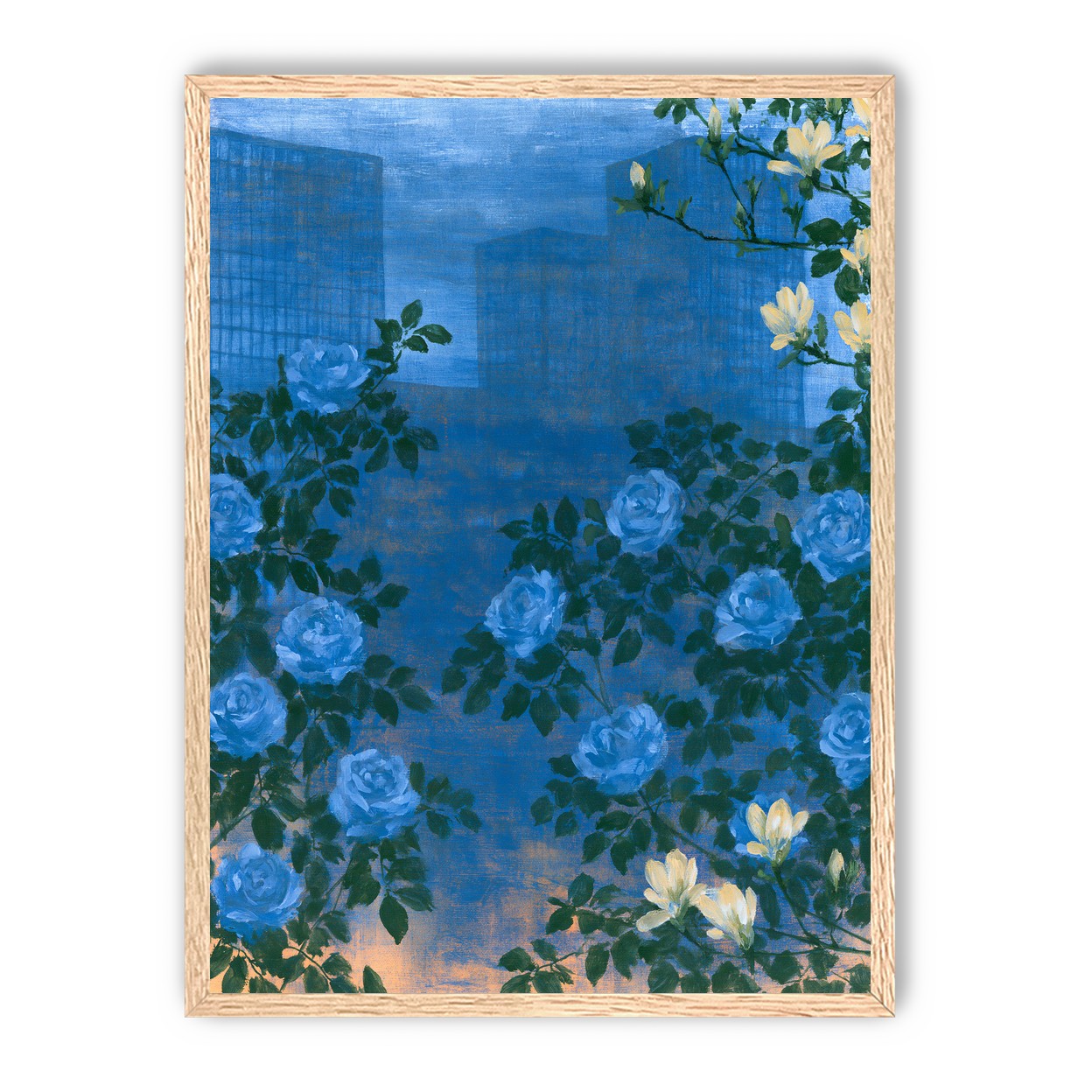 Roses against the blue towers
