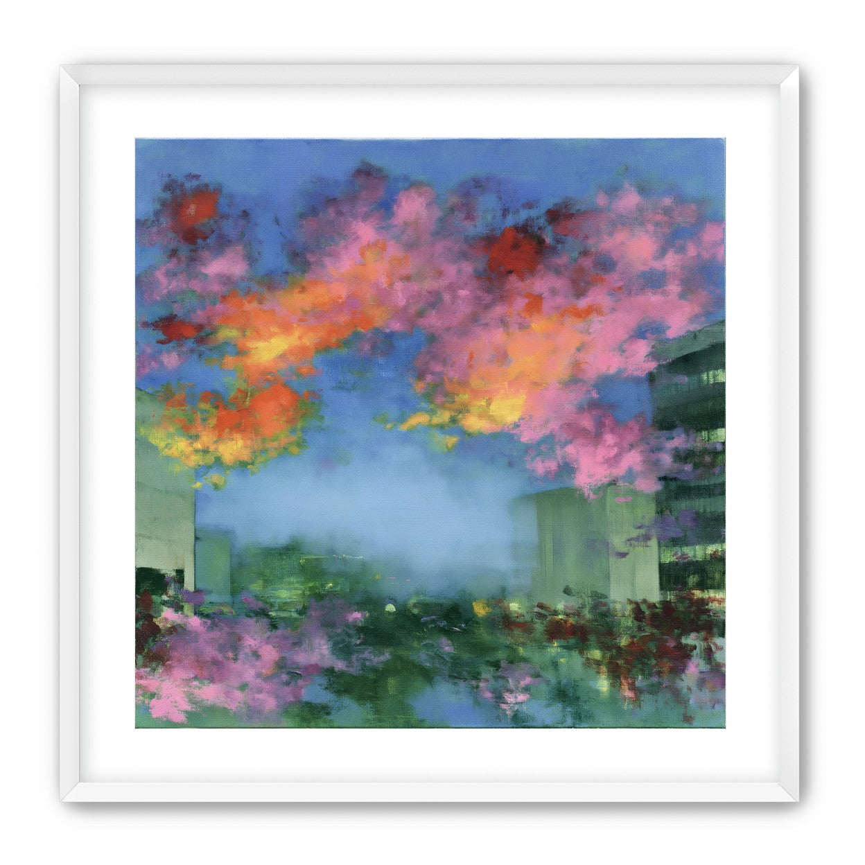 Neon clouds over rooftops