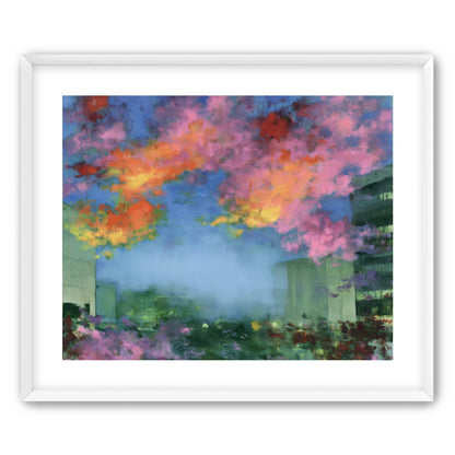 Neon clouds over rooftops