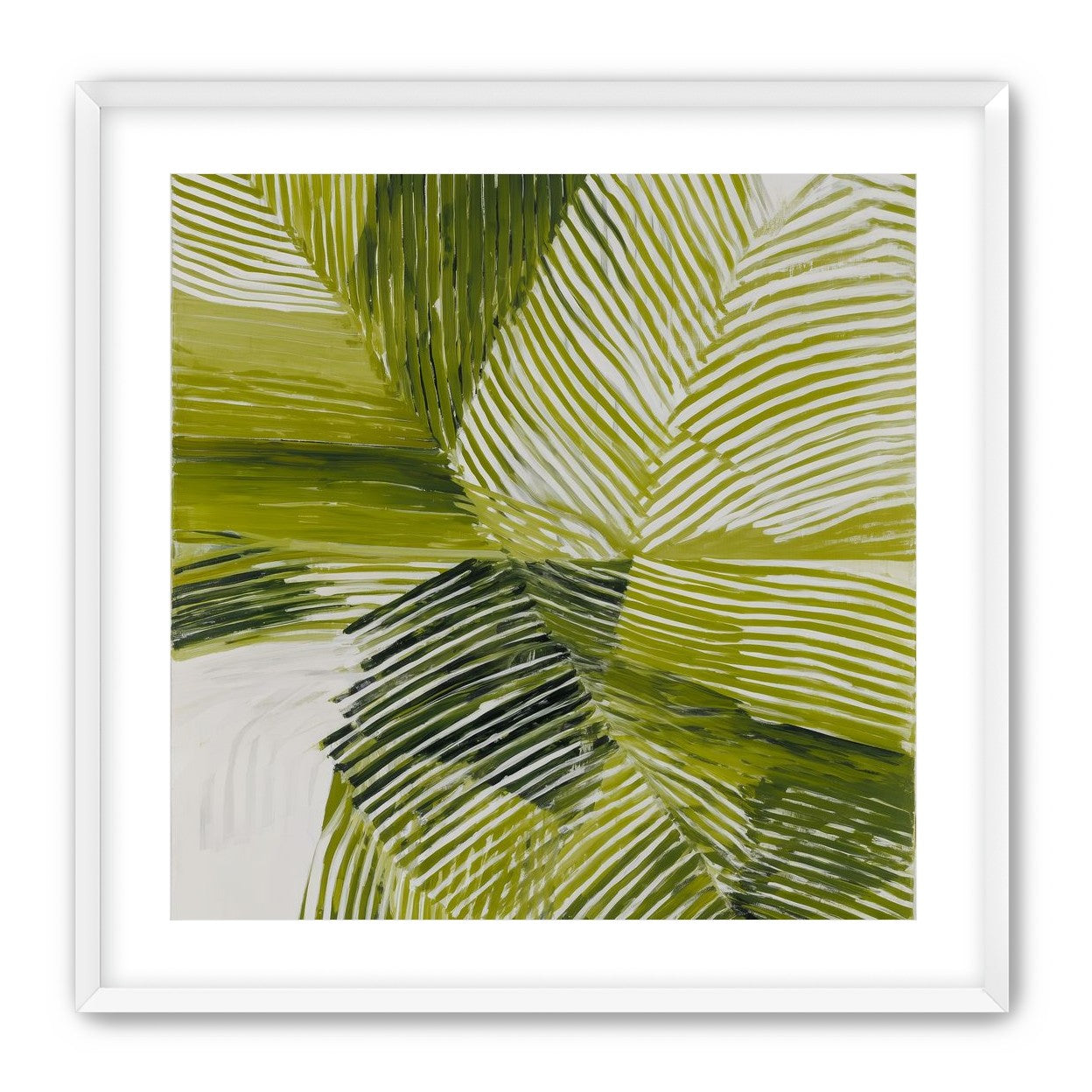 Green bands crossing white ground