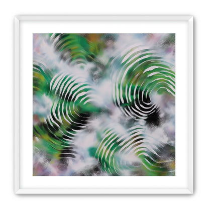 White haze over green spirals