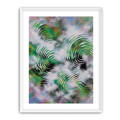 White haze over green spirals