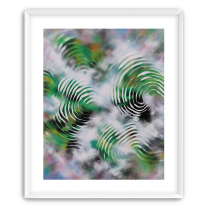 White haze over green spirals