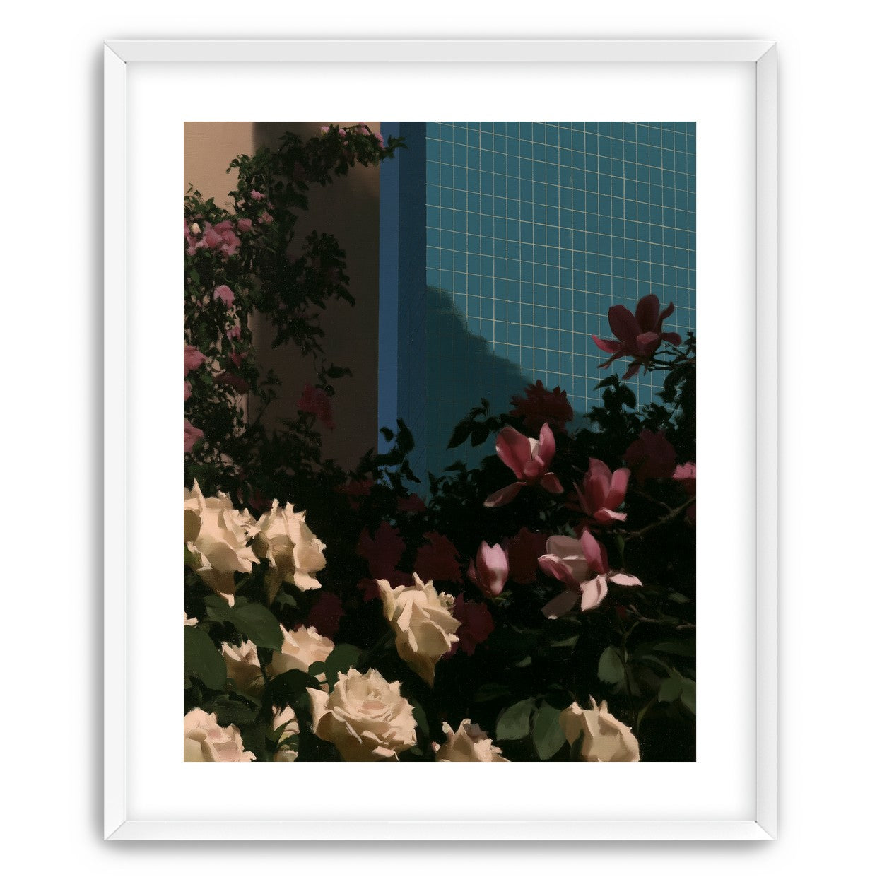 Flowers beneath the tiled wall