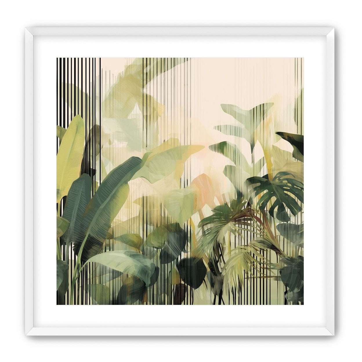 Green leaves in striped light