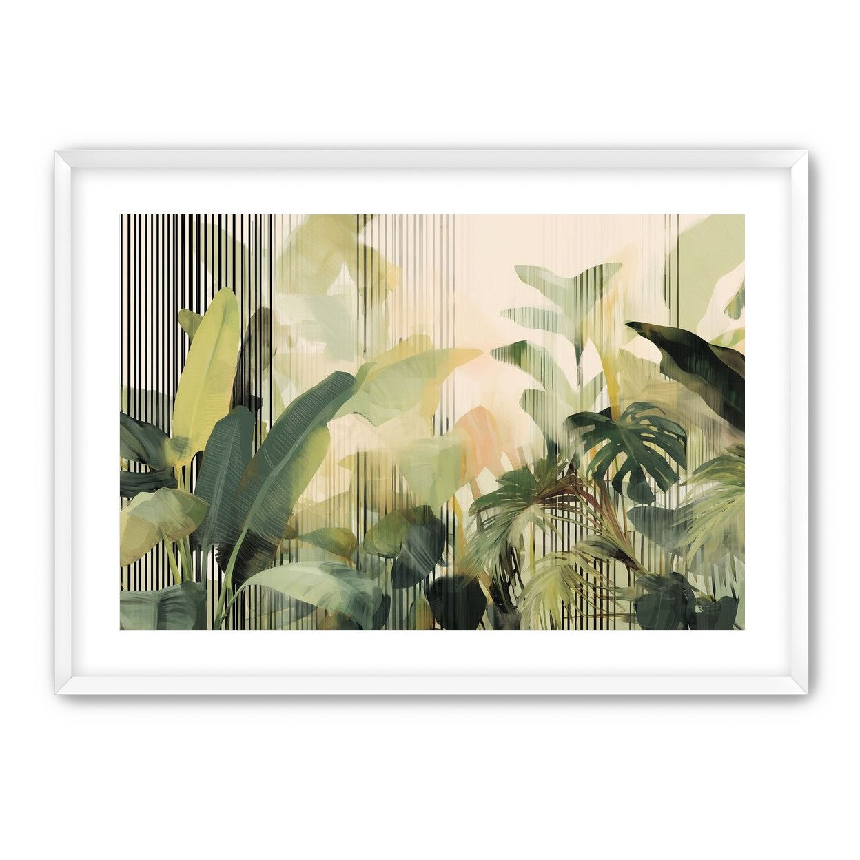 Green leaves in striped light