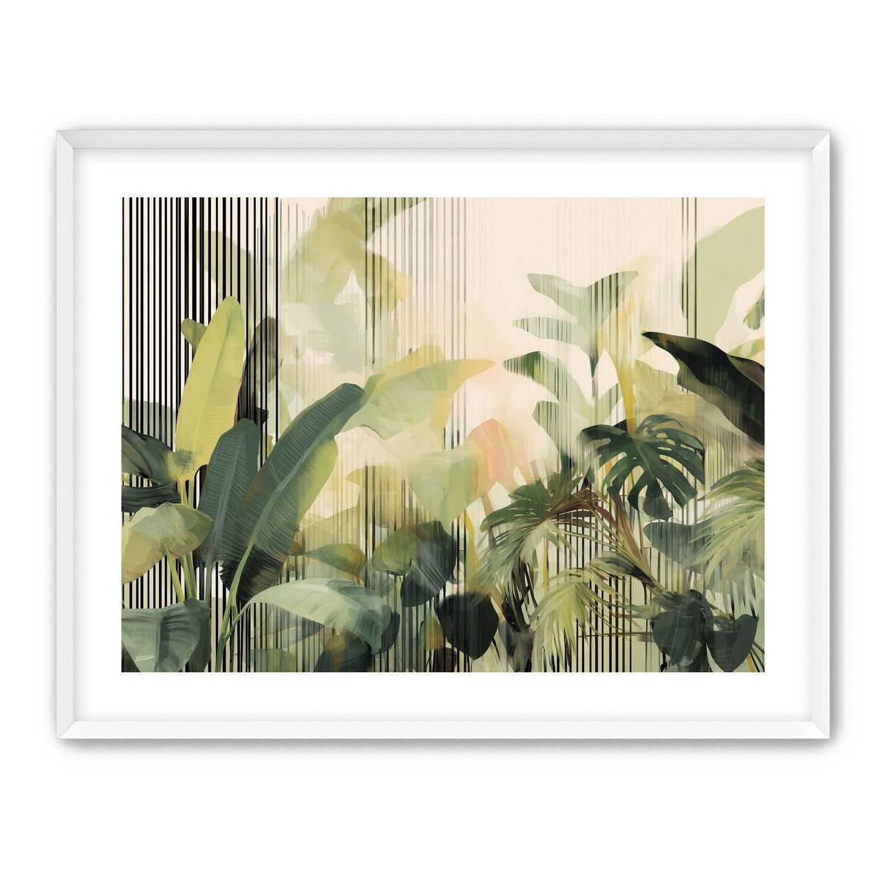 Green leaves in striped light