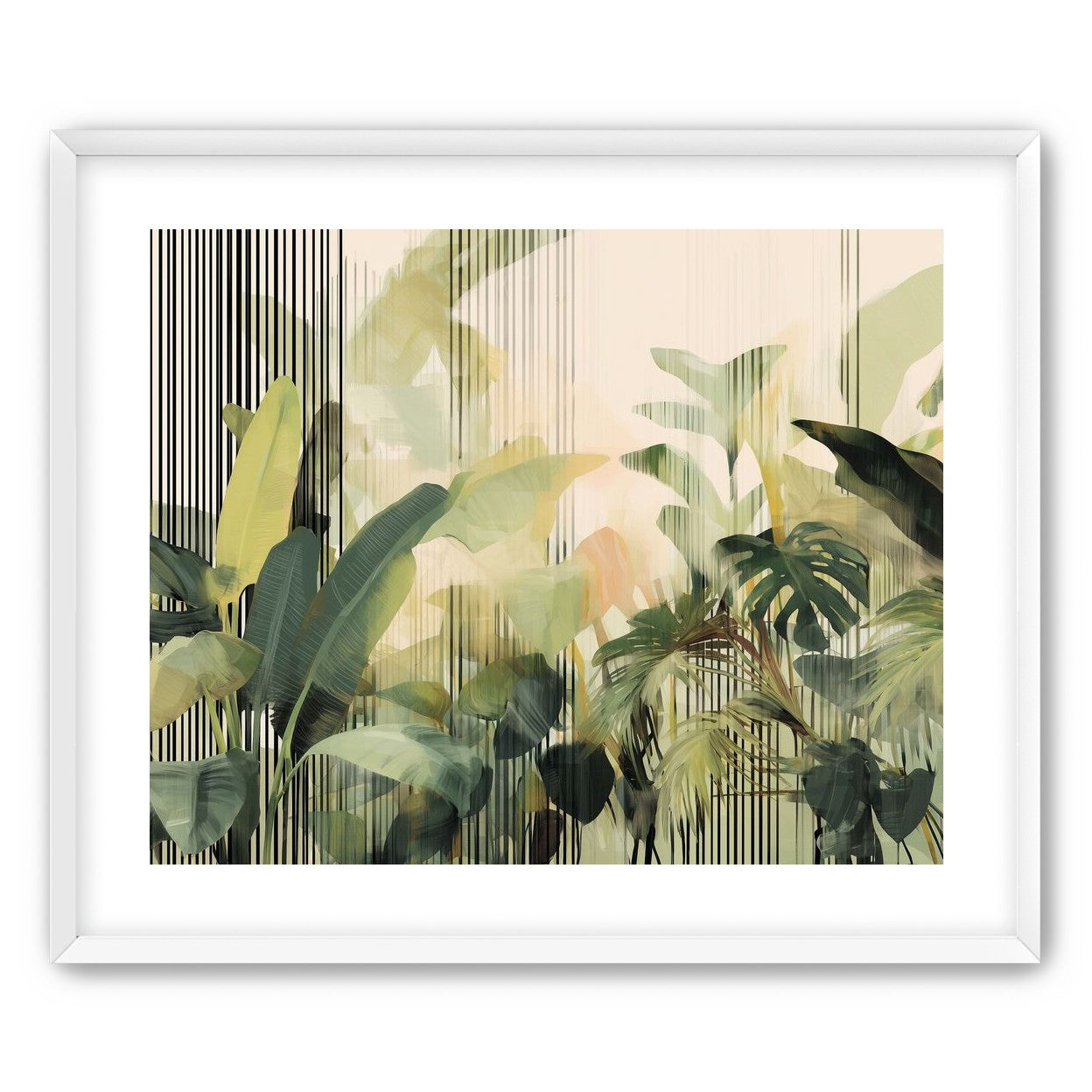 Green leaves in striped light