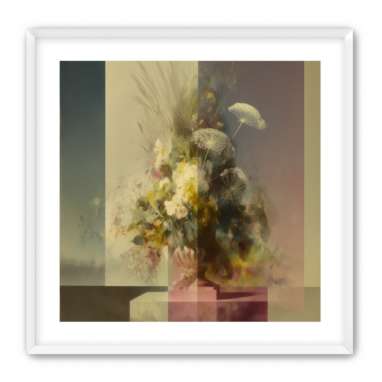 Vase of flowers within panes