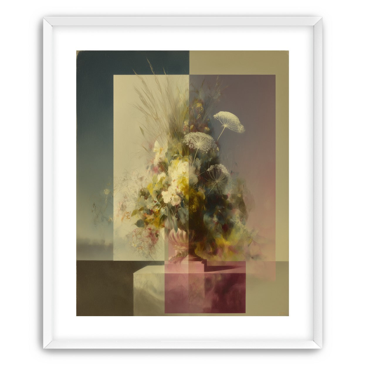 Vase of flowers within panes